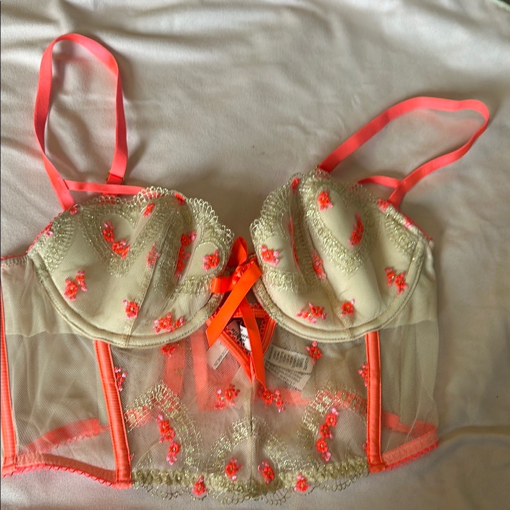 Victoria's Secret Neon Coral Lace Bustier